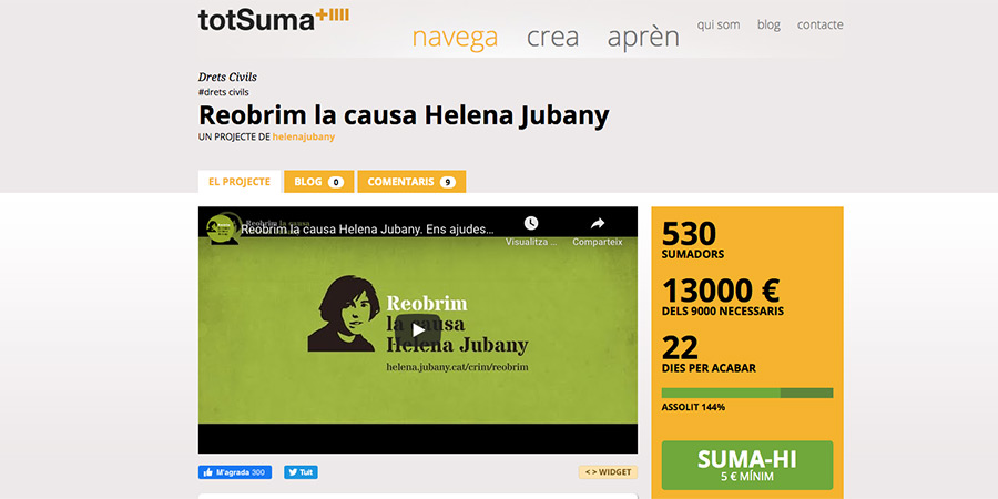 Èxit inicial de la campanya de recollida de fons per reobrir la causa Helena Jubany