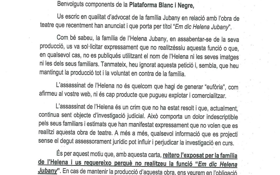 Presenten un musical sobre Helena Jubany amb el rebuig explícit de la família