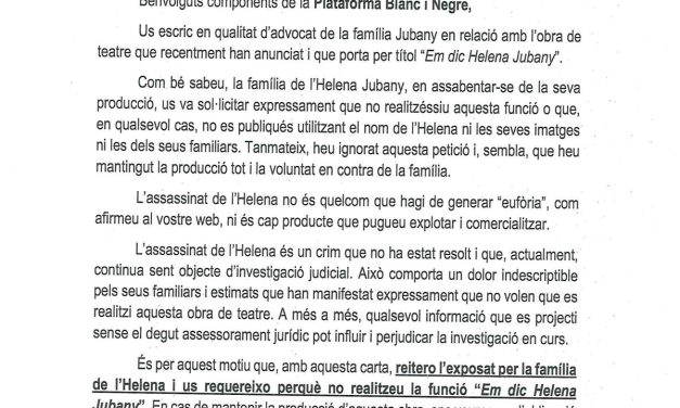 Presenten un musical sobre Helena Jubany amb el rebuig explícit de la família